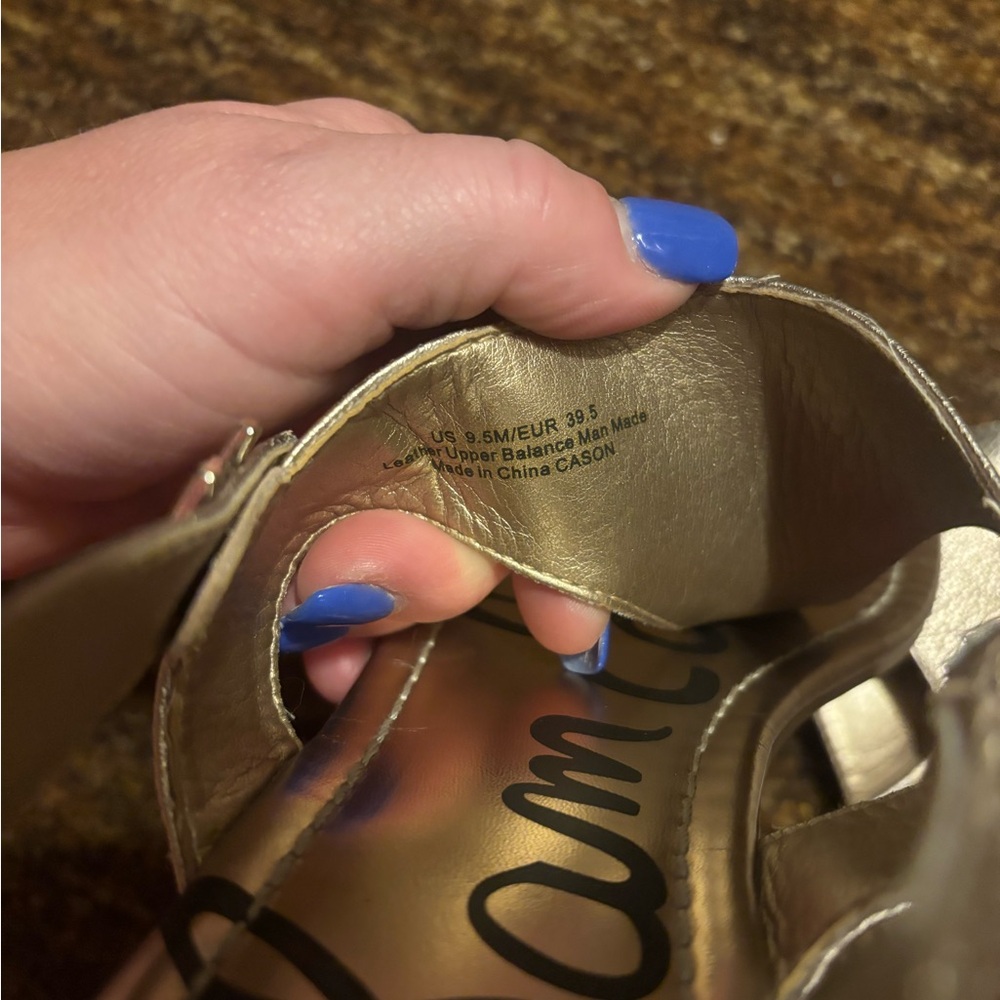 Sam Edelman Gold Metallic T-Strap Slingback Sandals - Picture 3 of 4